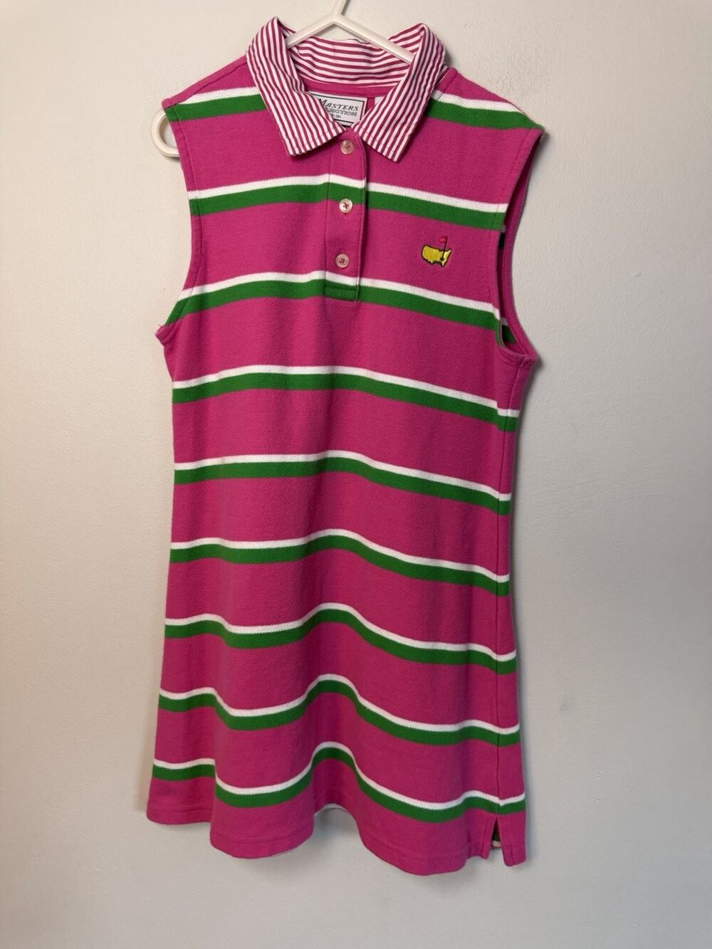 Masters Collection Girls Pique Sleeveless Collared Polo Dress Stripe Pink 8/10